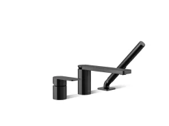 Deck-mount bath faucet with handshower