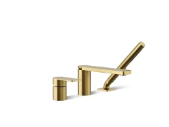 Deck-mount bath faucet with handshower