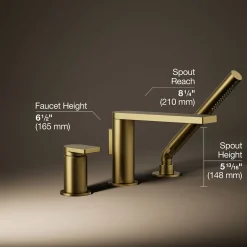 Deck-mount bath faucet with handshower