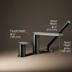 Deck-mount bath faucet with handshower
