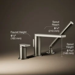 Deck-mount bath faucet with handshower