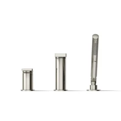 Deck-mount bath faucet with handshower
