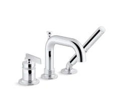 Deck-mount bath faucet with handshower