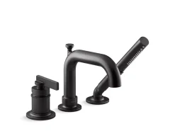 Deck-mount bath faucet with handshower