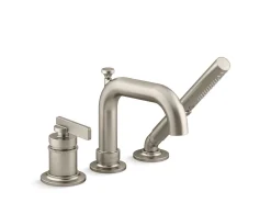 Deck-mount bath faucet with handshower