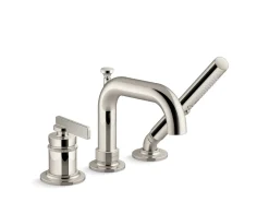 Deck-mount bath faucet with handshower