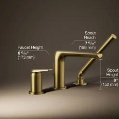 Deck-mount bath faucet with handshower