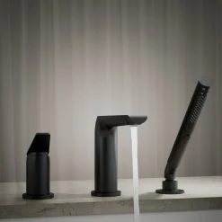 Deck-mount bath faucet with handshower