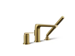 Deck-mount bath faucet with handshower