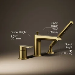 Deck-mount bath faucet with handshower