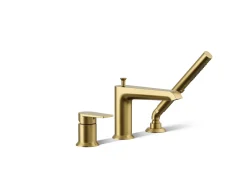 Deck-mount bath faucet with handshower