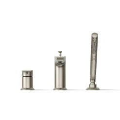Deck-mount bath faucet with handshower