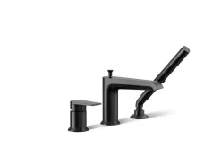 Deck-mount bath faucet with handshower