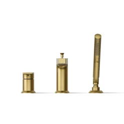 Deck-mount bath faucet with handshower