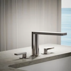 Deck-mount bath faucet with lever handles