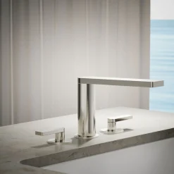 Deck-mount bath faucet with lever handles