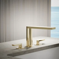 Deck-mount bath faucet with lever handles