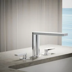 Deck-mount bath faucet with lever handles