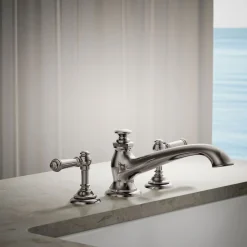 Deck-mount bath spout with flare design