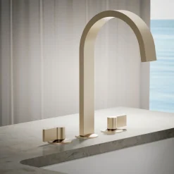 Deck-mount bath spout with Ribbon design