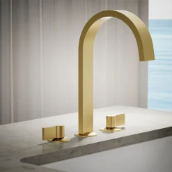Deck-mount bath spout with Ribbon design