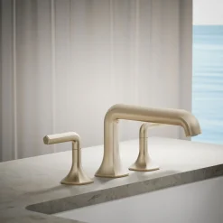 Deck-mount bath spout with Straight design