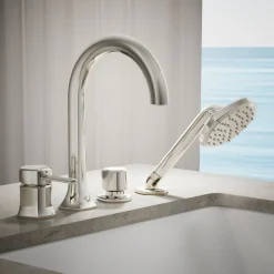 Deck-mount handshower holder and two-way diverter valve