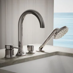 Deck-mount handshower holder and two-way diverter valve