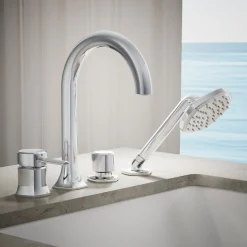 Deck-mount handshower holder and two-way diverter valve