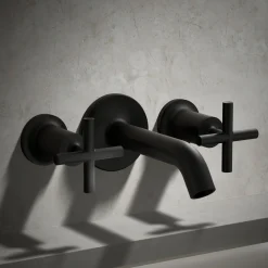 Deck- or wall-mount bath faucet handle trim with cross design