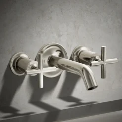 Deck- or wall-mount bath faucet handle trim with cross design