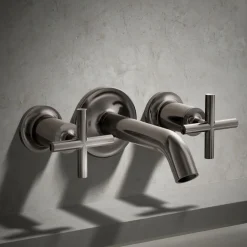 Deck- or wall-mount bath faucet handle trim with cross design