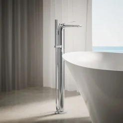 Floor-mount bath filler trim
