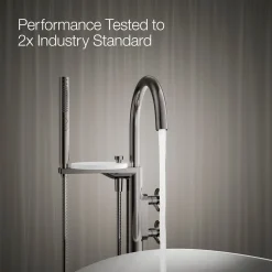 Floor-mount bath filler trim with industrial handles and handshower