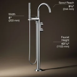 Floor-mount bath filler trim with lever handles and handshower