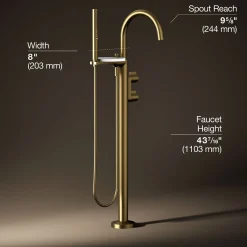 Floor-mount bath filler trim with lever handles and handshower