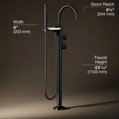 Floor-mount bath filler trim with lever handles and handshower