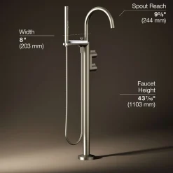 Floor-mount bath filler trim with lever handles and handshower