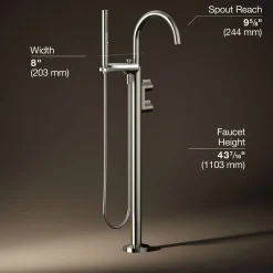 Floor-mount bath filler trim with lever handles and handshower