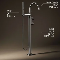 Floor-mount bath filler trim with lever handles and handshower