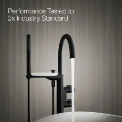 Floor-mount bath filler trim with lever handles and handshower
