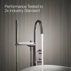 Floor-mount bath filler trim with lever handles and handshower