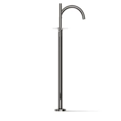 Floor-mount bath filler trim with lever handles and handshower