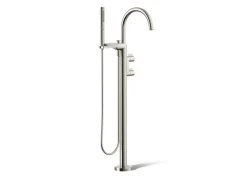 Floor-mount bath filler trim with lever handles and handshower
