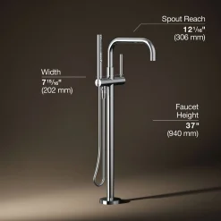 Floor-mount bath filler trim with handshower