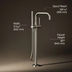 Floor-mount bath filler trim with handshower
