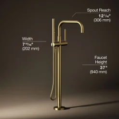 Floor-mount bath filler trim with handshower