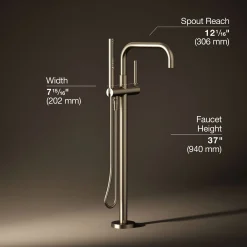 Floor-mount bath filler trim with handshower