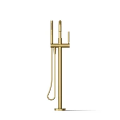 Floor-mount bath filler trim with handshower