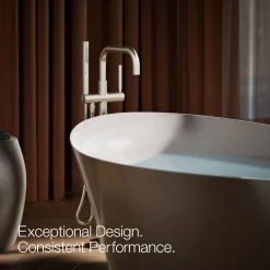 Floor-mount bath filler trim with handshower